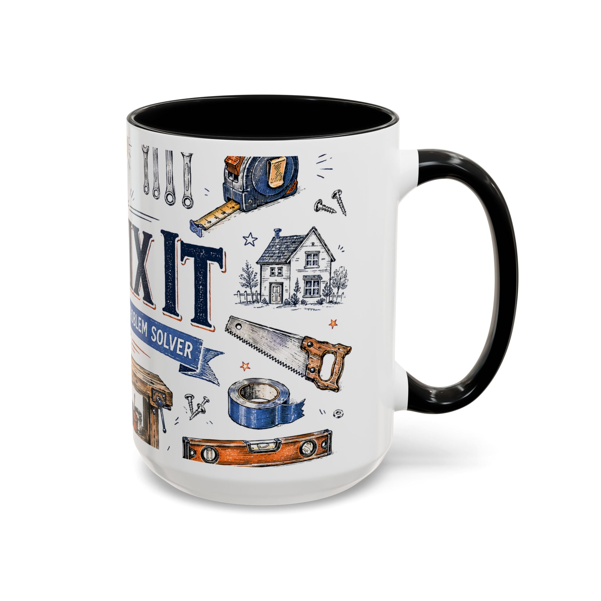Mr Fix It Coffee Mug | Father's Day Gift for Dad | Accent Color Ceramic 11oz 15oz
