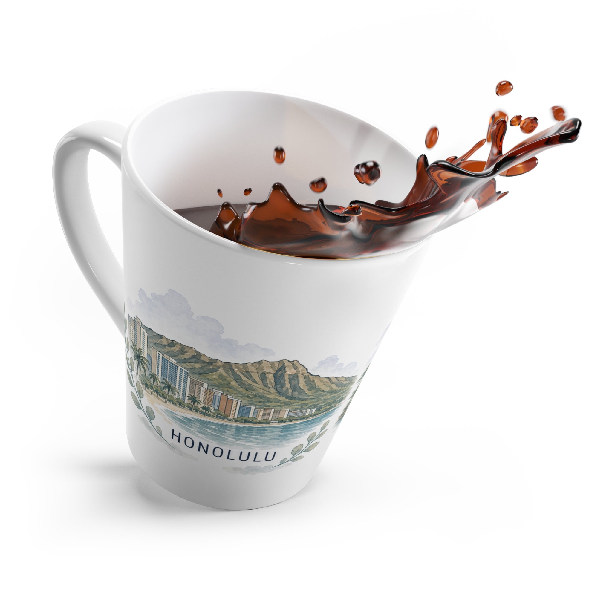 Honolulu Latte Mug | Watercolor City Travel Mug | 12 oz Ceramic Souvenir Gift