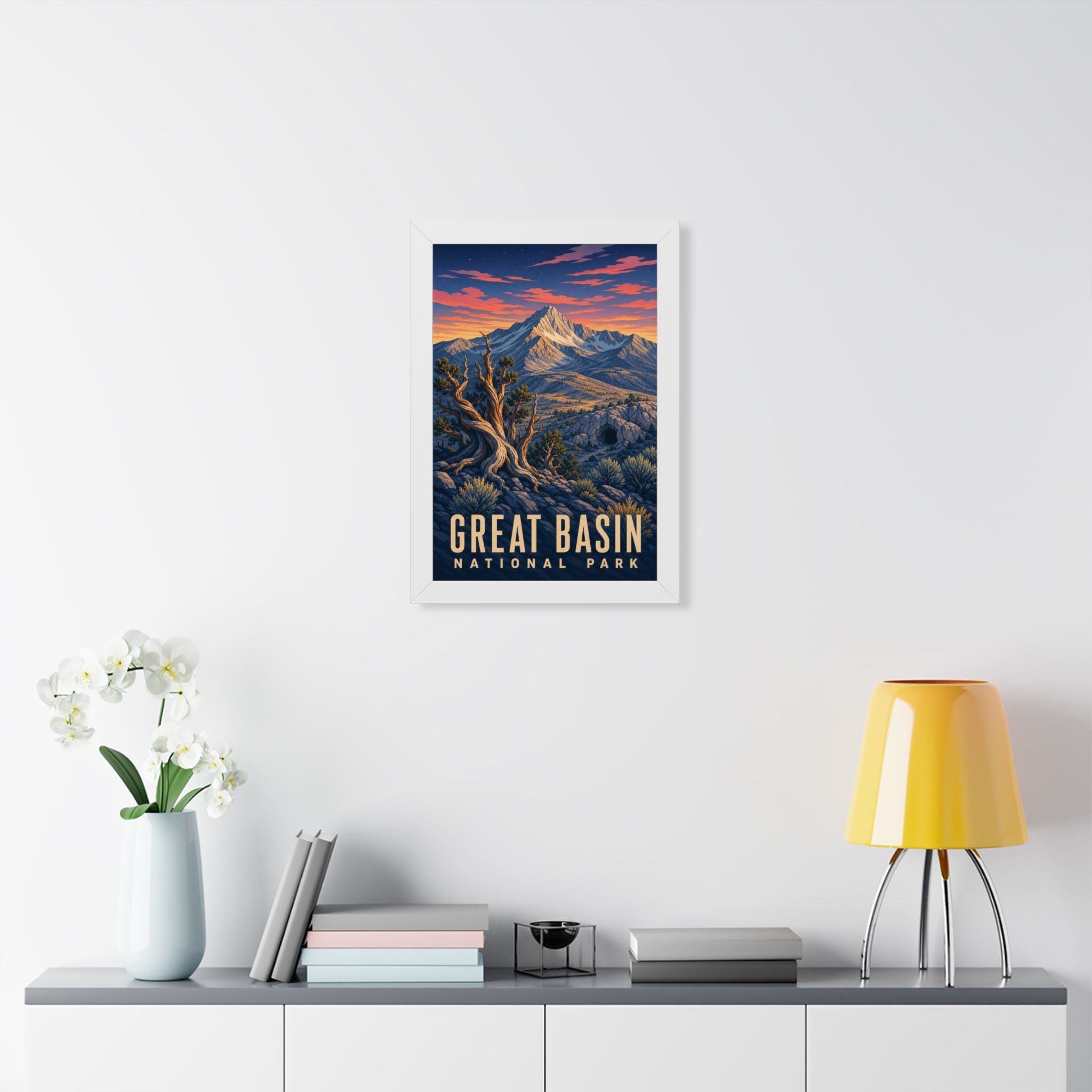 Great Basin National Park Framed Poster | Vintage Travel Wall Art | Black Walnut White Frame | 16x24 20x30