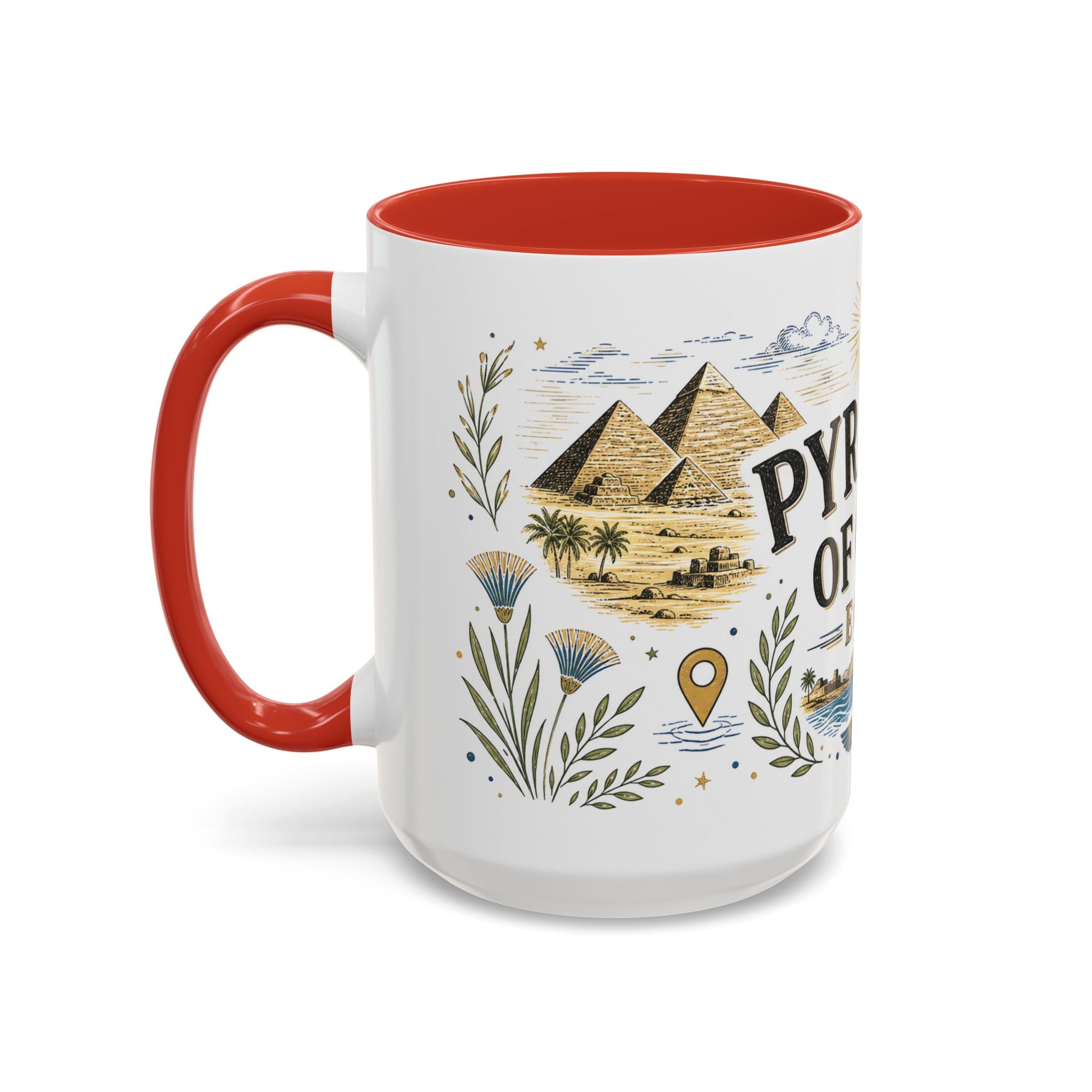 Pyramids of Giza Coffee Mug | Travel Destination Souvenir Gift | Accent Color Ceramic 11oz 15oz