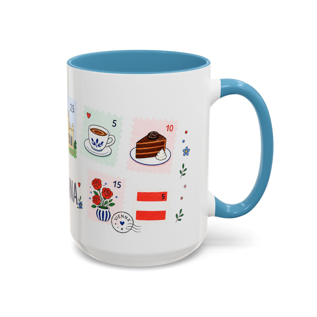 Vienna Coffee Mug | Postage Stamp Collage Mug | Travel Souvenir Accent Cup 11oz 15oz