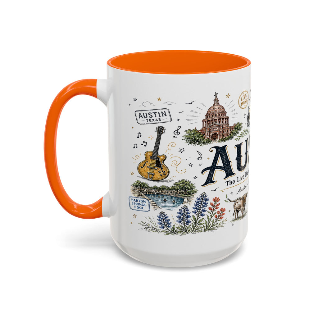 Austin Coffee Mug | Texas Souvenir City Gift | Accent Color Ceramic 11oz 15oz