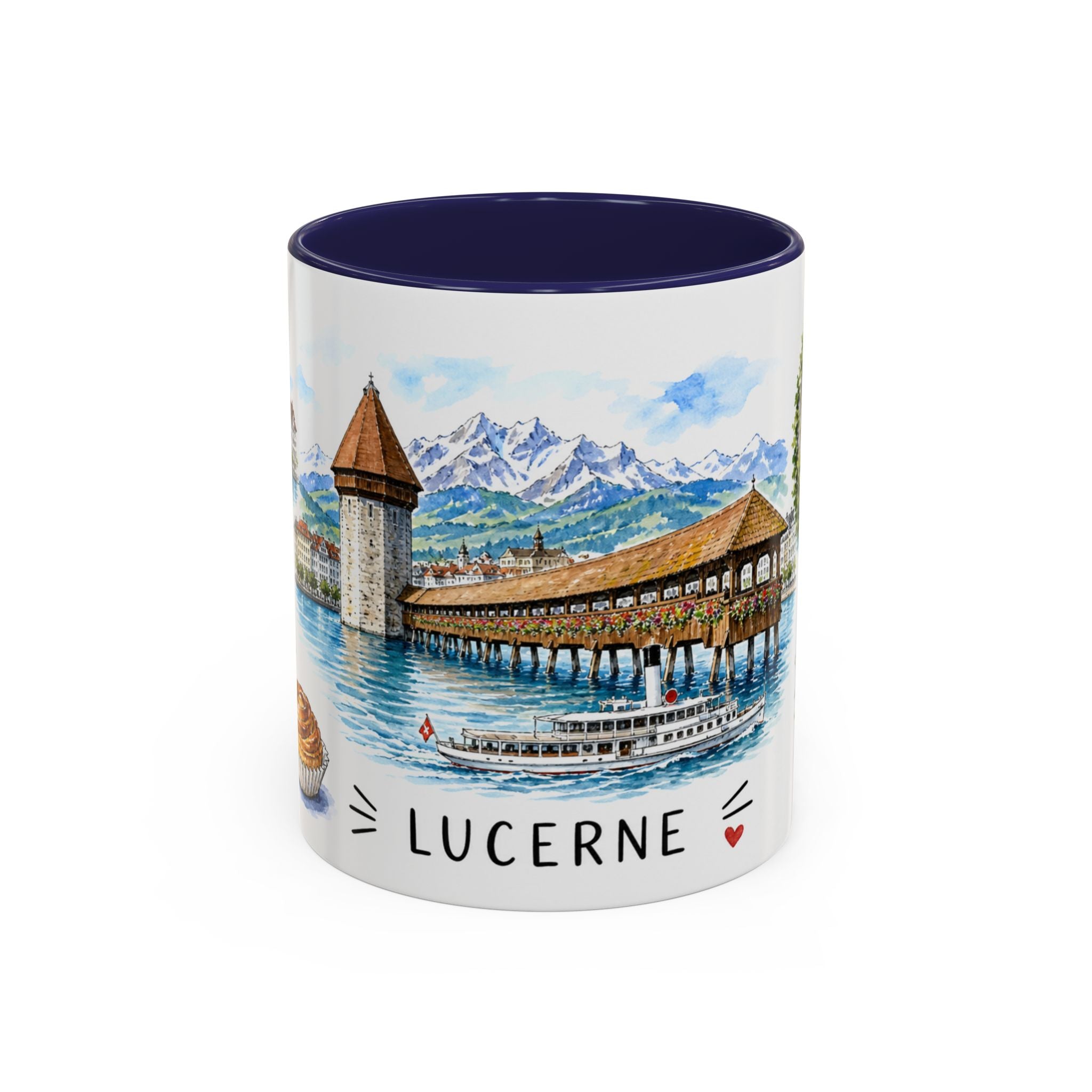 Lucerne Illustrated Travel Mug | City Souvenir Accent Coffee Mug | 11oz 15oz Ceramic Cup