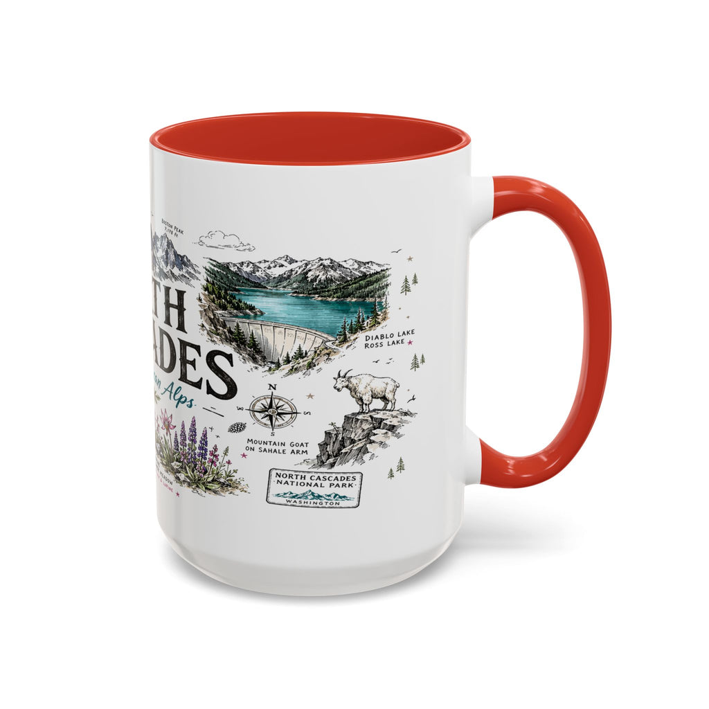 North Cascades National Park Coffee Mug | Washington Alpine Glacier Hiking Gift | Accent Color Ceramic 11oz 15oz