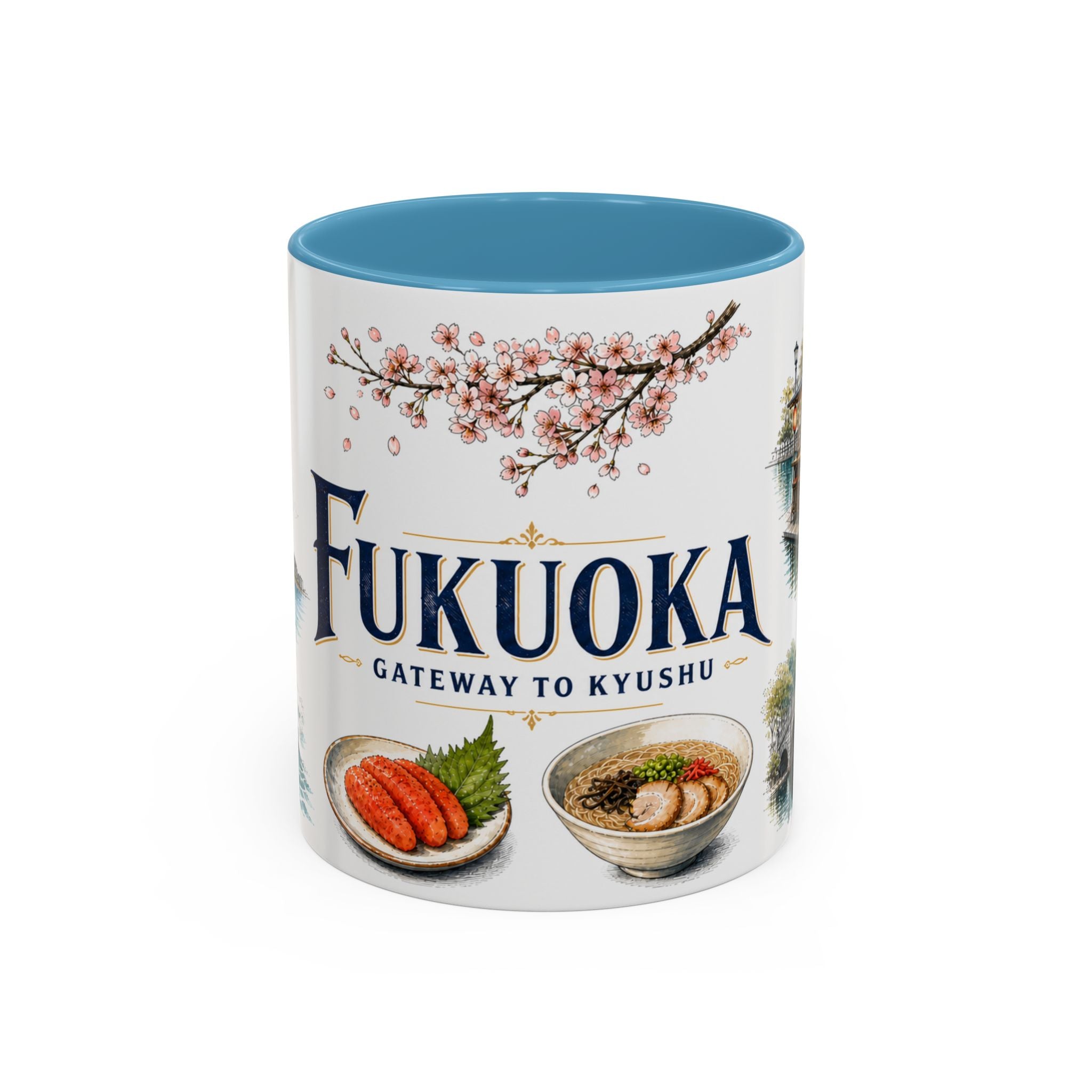 Fukuoka Coffee Mug | Japan Travel Souvenir | Vintage Illustrated City Gift | 11 oz 15 oz Accent Mug