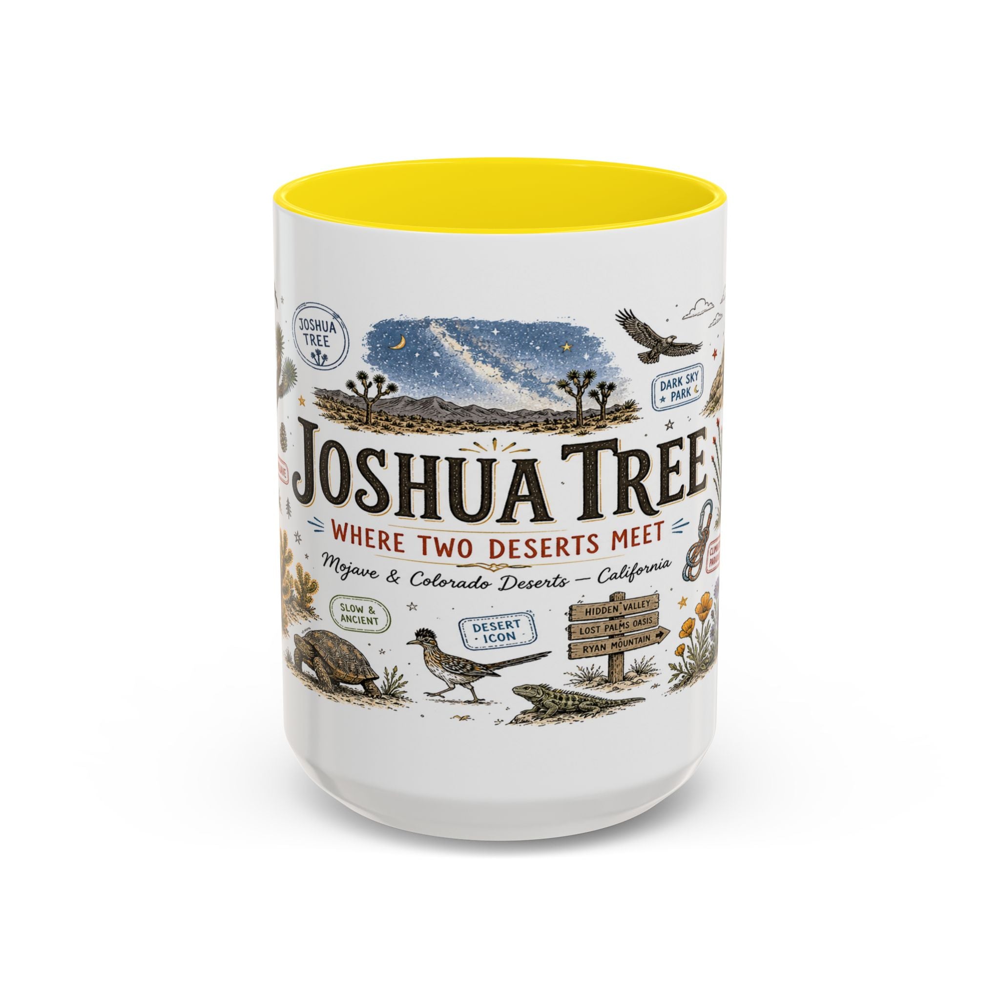 Joshua Tree Coffee Mug | National Park Desert Camping Gift | Accent Color Ceramic 11oz 15oz