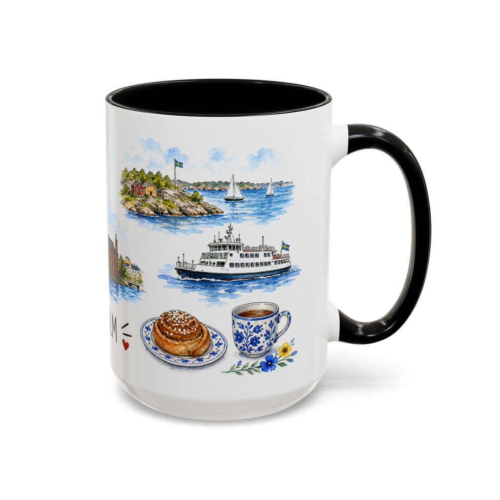 Stockholm Illustrated Travel Mug | City Souvenir Accent Coffee Mug | 11oz 15oz Ceramic Cup