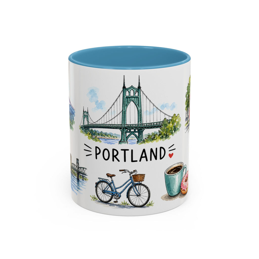 Portland Illustrated Travel Mug | City Souvenir Accent Coffee Mug | 11oz 15oz Ceramic Cup