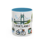 Portland Illustrated Travel Mug | City Souvenir Accent Coffee Mug | 11oz 15oz Ceramic Cup