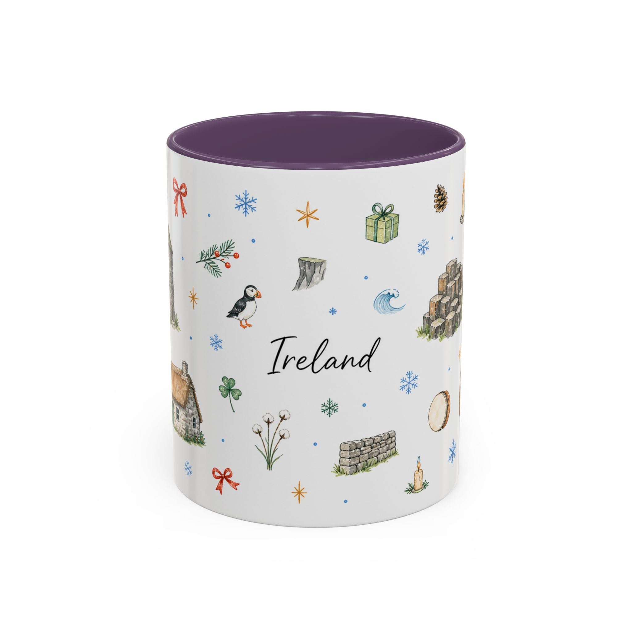 Ireland Christmas Mug | Watercolor Travel Souvenir | Holiday Gift | Accent Ceramic Coffee Cup 11oz 15oz
