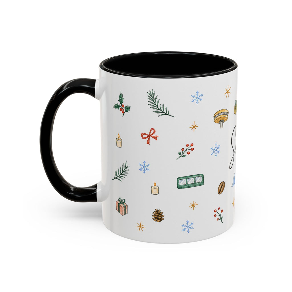 Seattle Christmas Mug | Watercolor Travel Souvenir | Holiday Gift | Accent Ceramic Coffee Cup 11oz 15oz