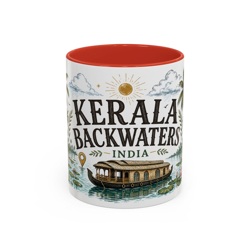Kerala Backwaters Coffee Mug | Travel Destination Souvenir Gift | Accent Color Ceramic 11oz 15oz
