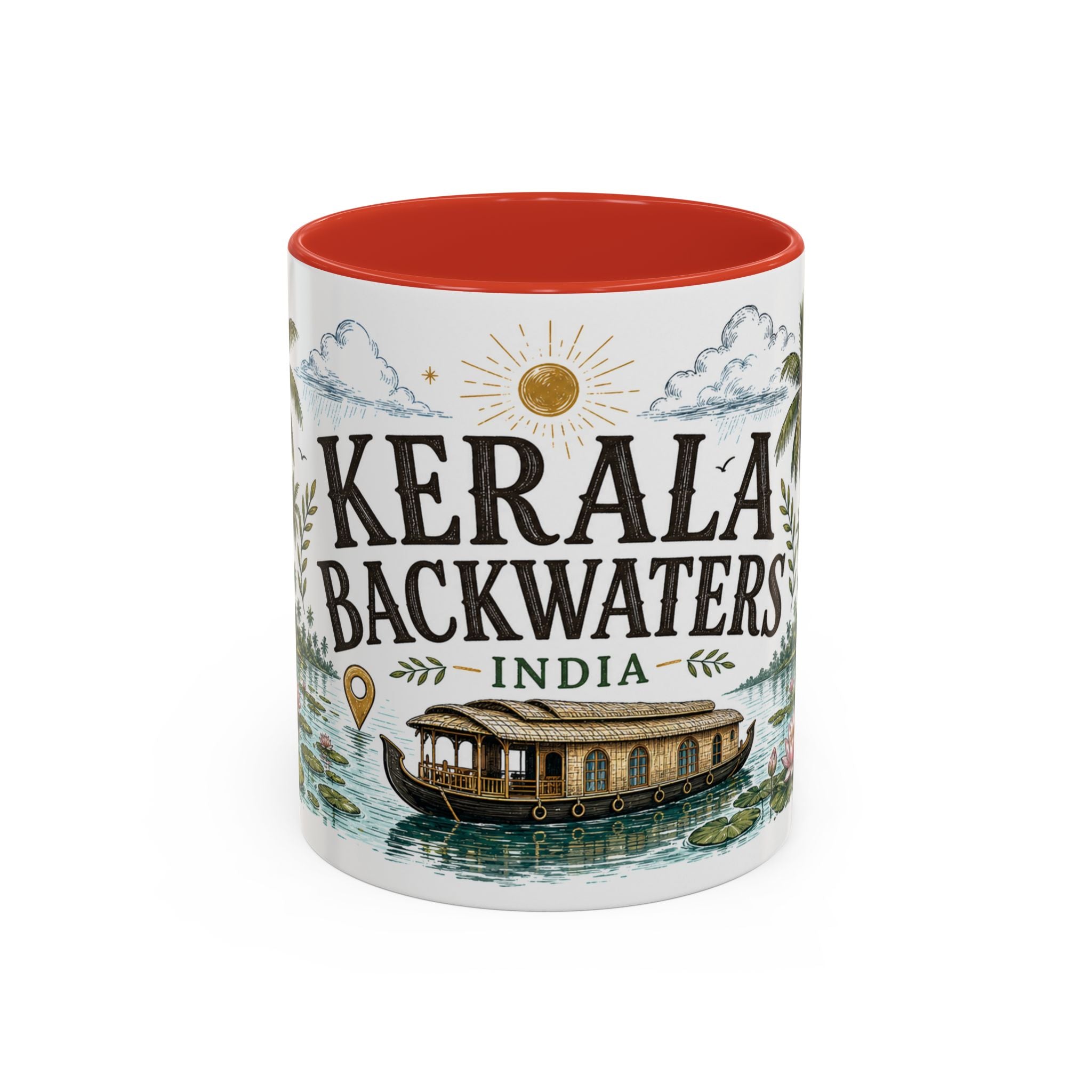 Kerala Backwaters Coffee Mug | Travel Destination Souvenir Gift | Accent Color Ceramic 11oz 15oz
