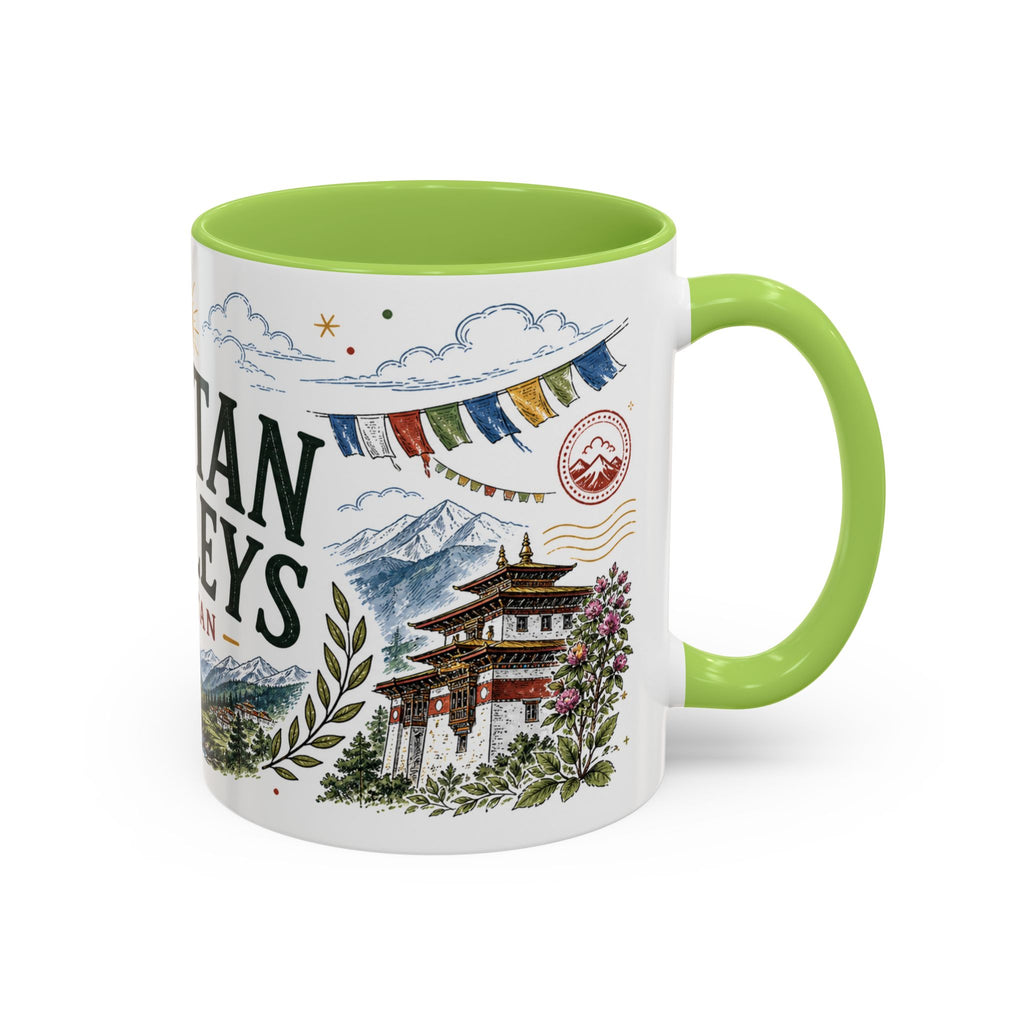 Bhutan Valleys Coffee Mug | Travel Destination Souvenir Gift | Accent Color Ceramic 11oz 15oz