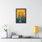 New York Statue of Liberty United States Framed Poster | Vintage Travel Wall Art | Black Walnut White Frame | 16x24 20x30