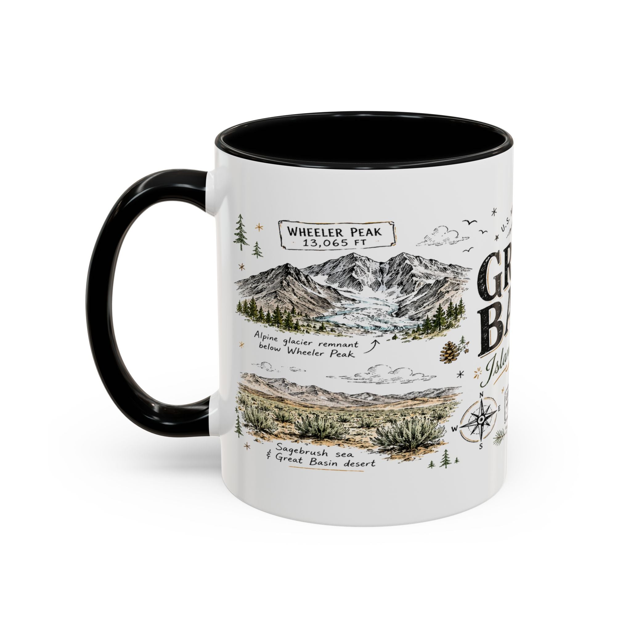 Great Basin National Park Coffee Mug | Nevada Desert Stargazing Hiking Gift | Accent Color Ceramic 11oz 15oz