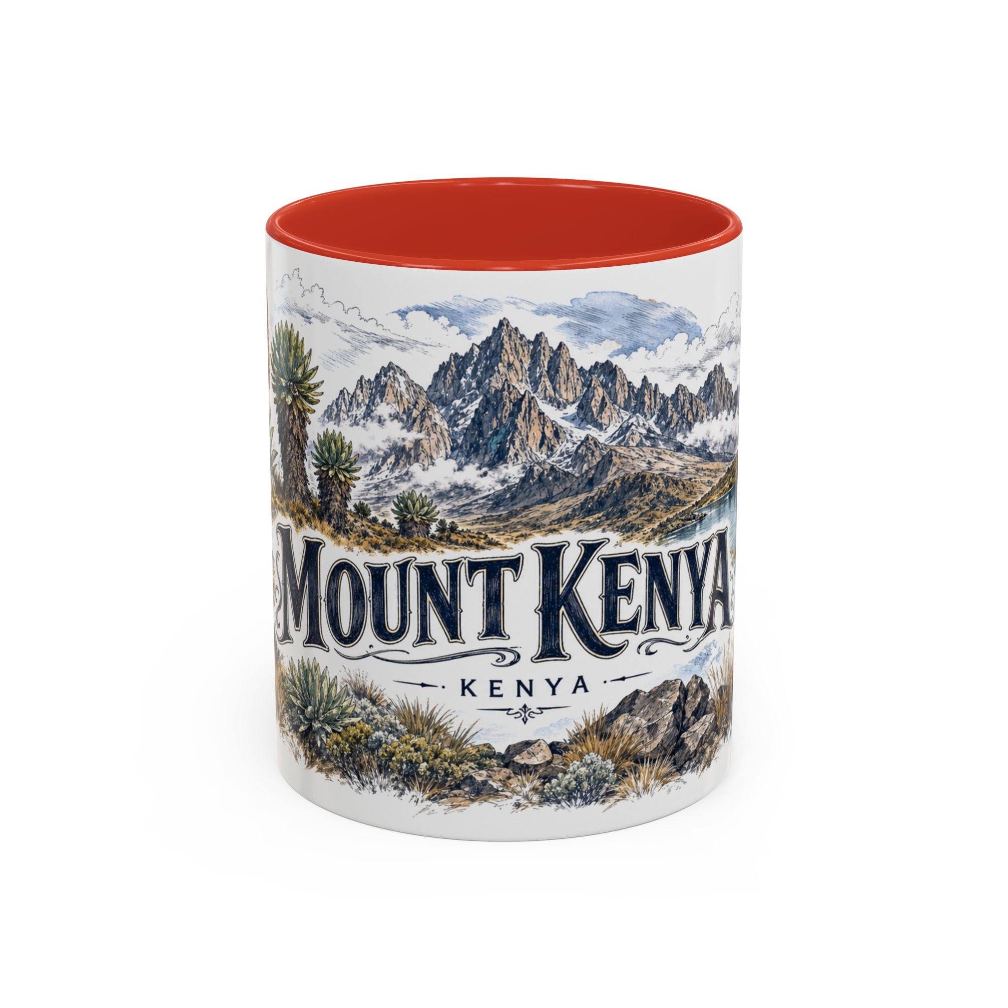 Mount Kenya Mug, Kenya Travel Souvenir, Bucket List Gift, Accent Ceramic Coffee Mug 11oz 15oz