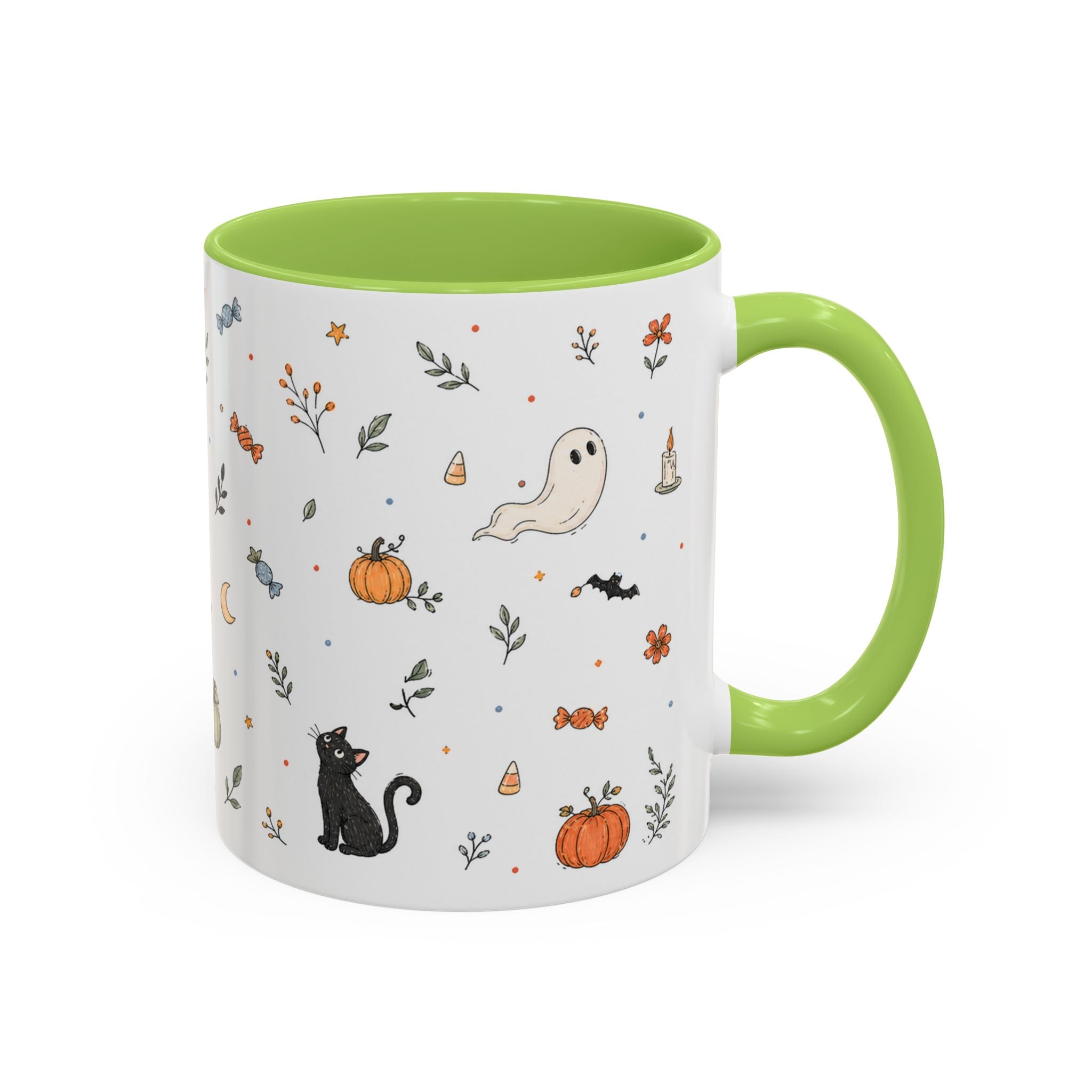 Halloween Party Mug | Ghost Black Cat Candy Watercolor Gift | Accent Cup 11oz 15oz