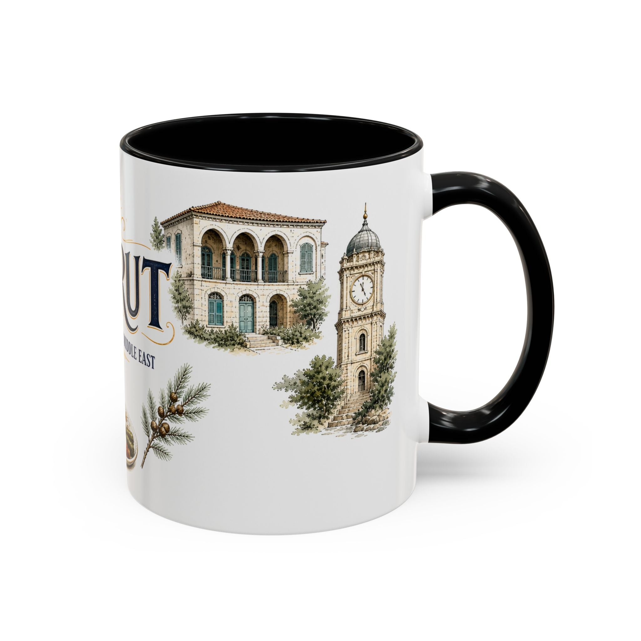 Beirut Coffee Mug | Lebanon Travel Souvenir | Vintage Illustrated City Gift | 11 oz 15 oz Accent Mug