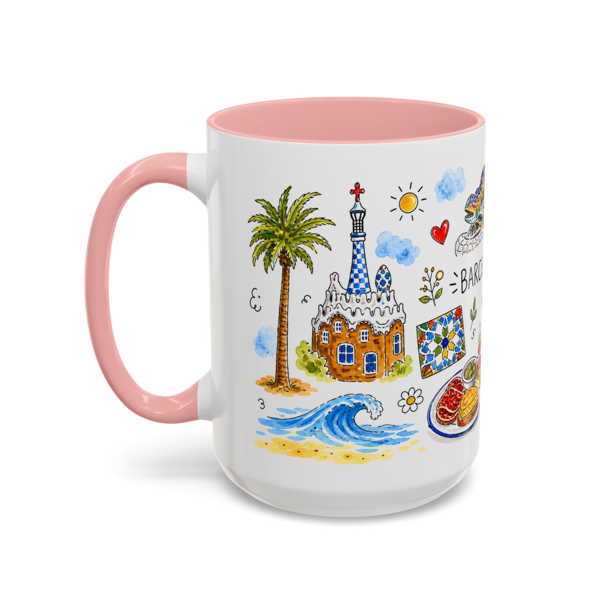 Barcelona Travel Mug | European City Souvenir Accent Coffee Mug | 11oz 15oz Ceramic Cup
