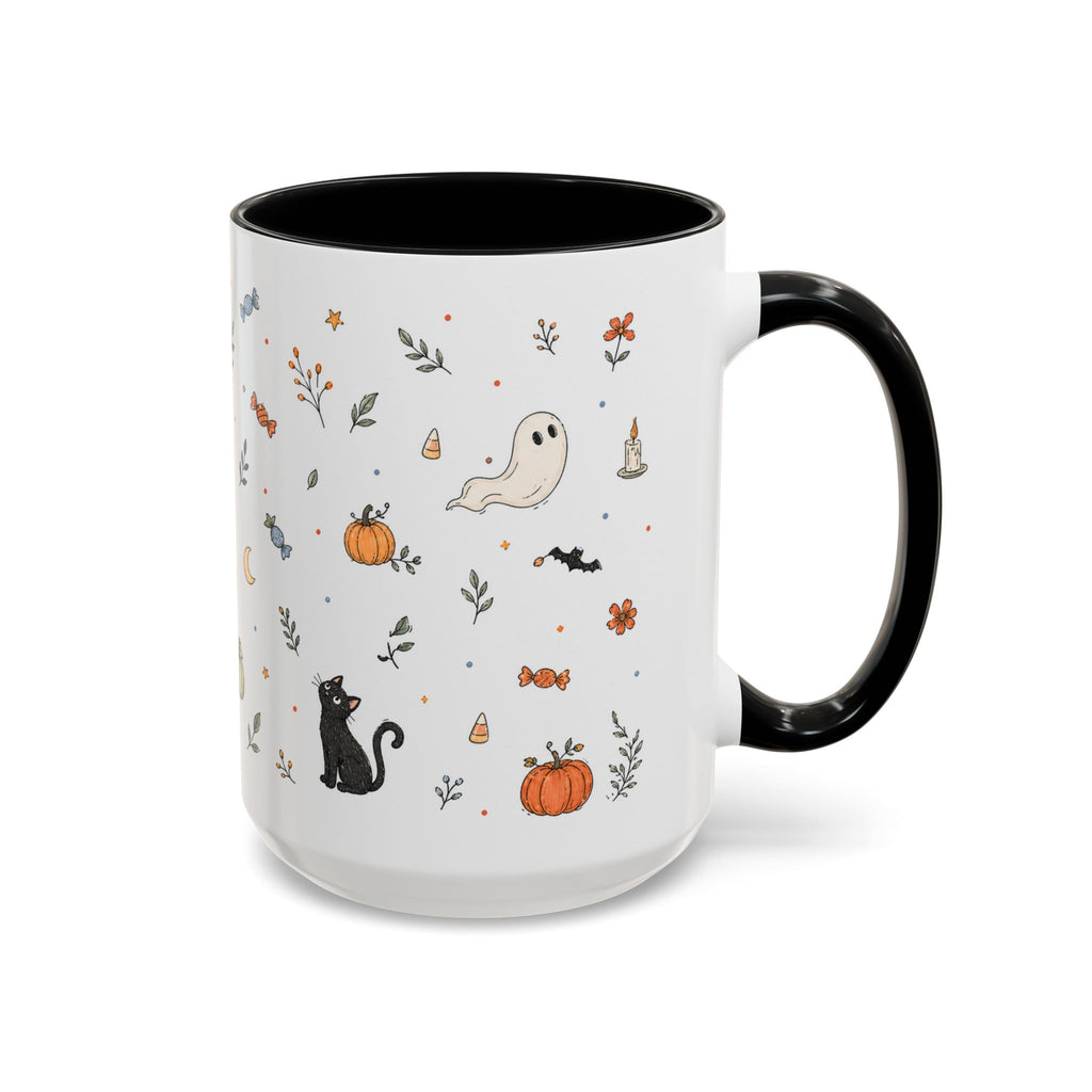 Halloween Party Mug | Ghost Black Cat Candy Watercolor Gift | Accent Cup 11oz 15oz