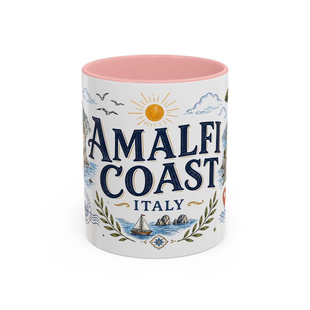 Amalfi Coast Coffee Mug | Travel Destination Souvenir Gift | Accent Color Ceramic 11oz 15oz