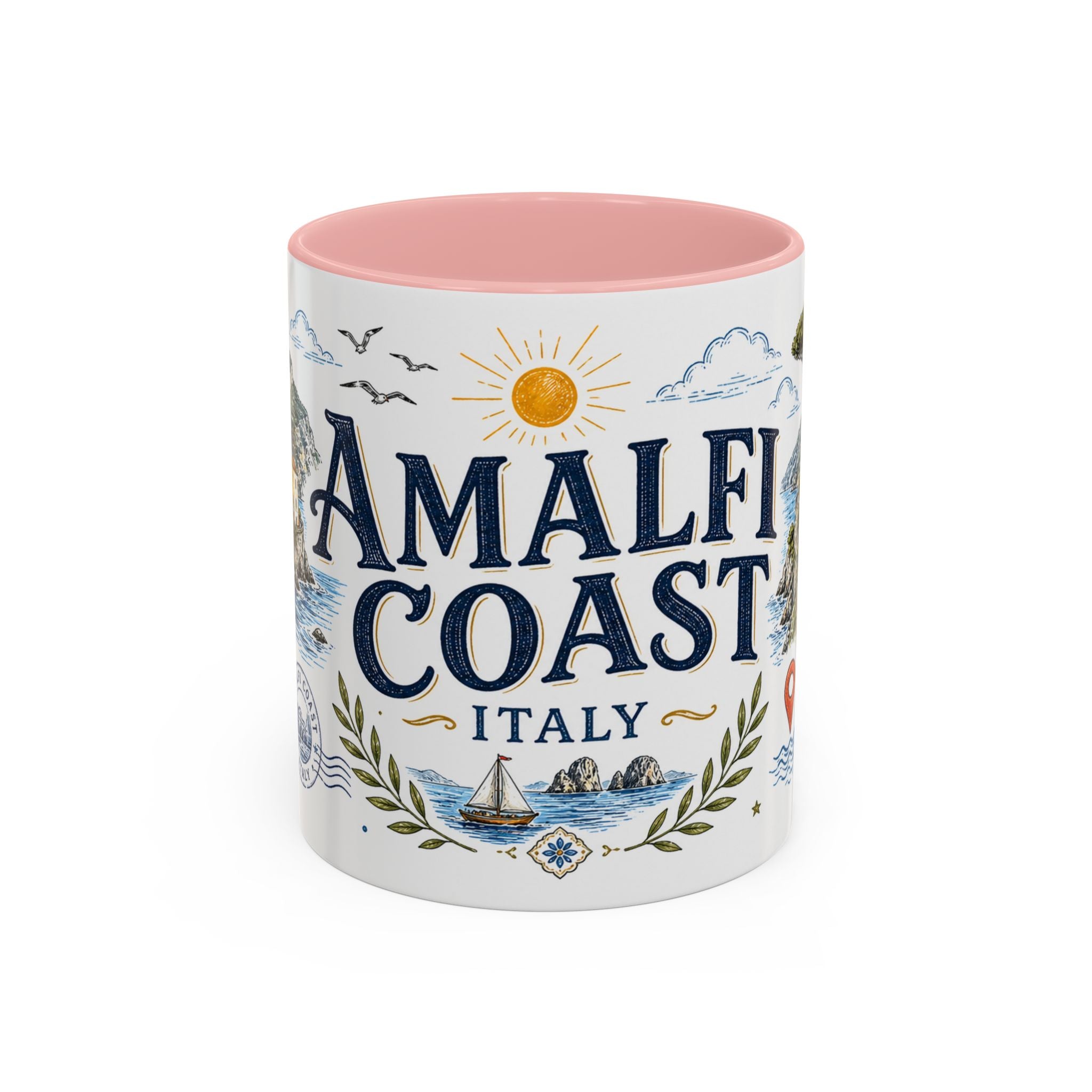Amalfi Coast Coffee Mug | Travel Destination Souvenir Gift | Accent Color Ceramic 11oz 15oz