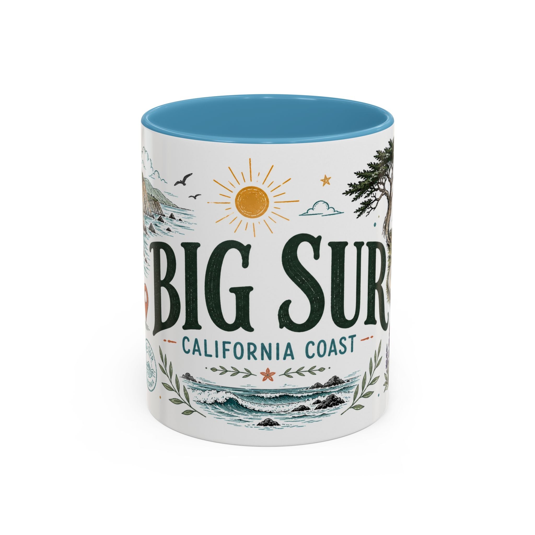 Big Sur Coffee Mug | Travel Destination Souvenir Gift | Accent Color Ceramic 11oz 15oz