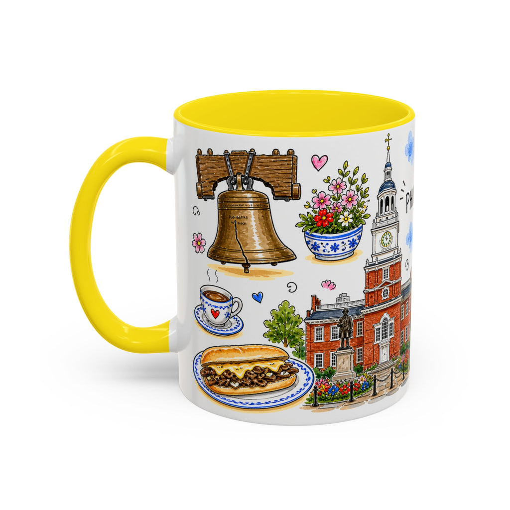 Philadelphia Illustrated Travel Mug | City Souvenir Accent Coffee Mug | 11oz 15oz Ceramic Cup
