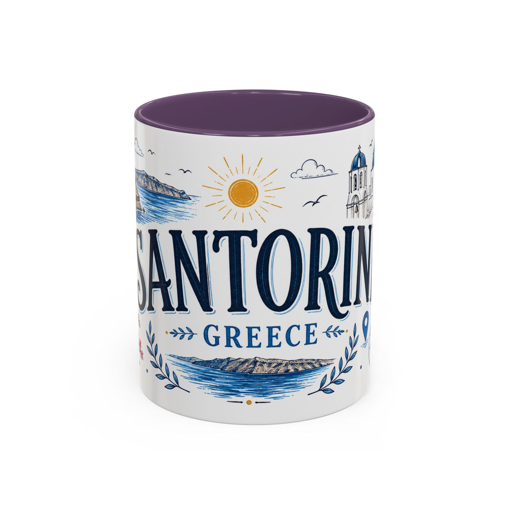 Santorini Coffee Mug | Travel Destination Souvenir Gift | Accent Color Ceramic 11oz 15oz