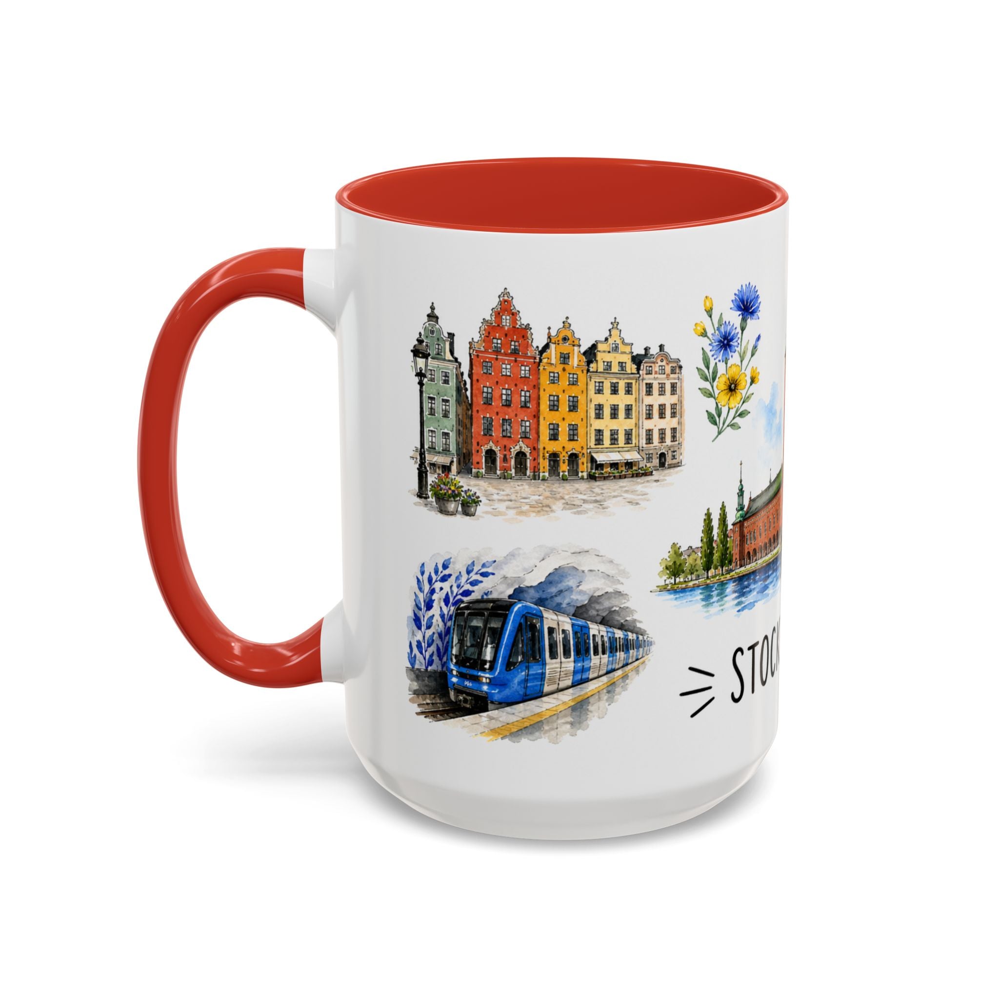 Stockholm Illustrated Travel Mug | City Souvenir Accent Coffee Mug | 11oz 15oz Ceramic Cup