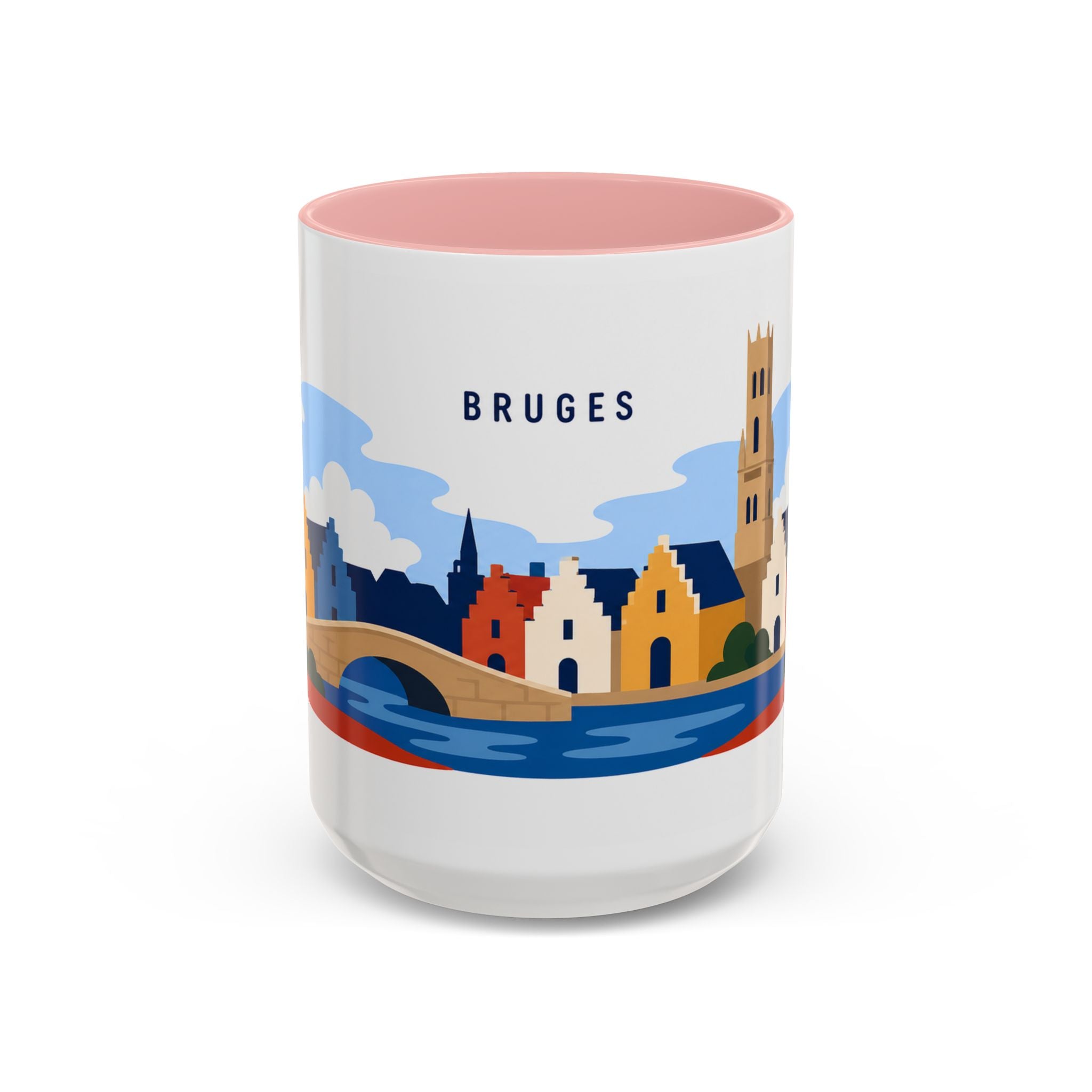 Bruges Coffee Mug | Travel Destination Souvenir Gift | Accent Color Ceramic 11oz 15oz