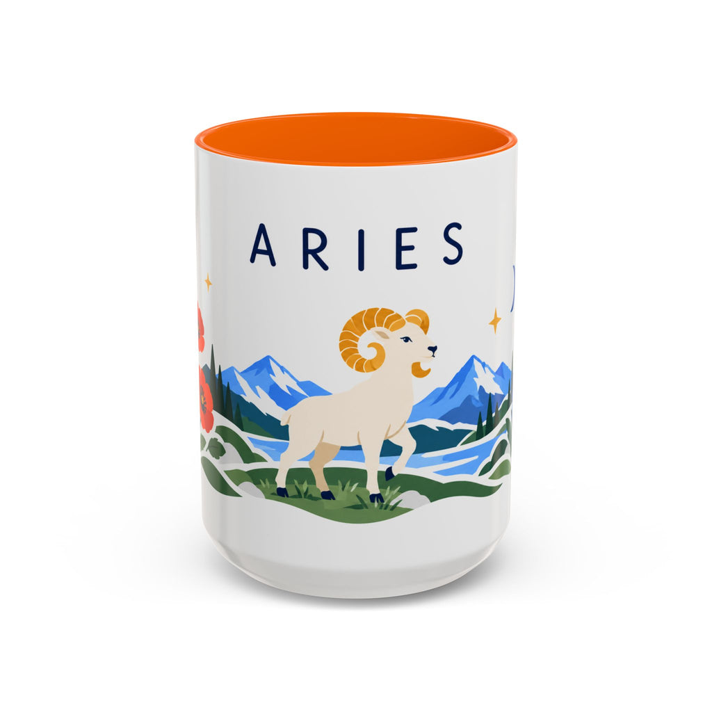 Aries Zodiac Coffee Mug | Ram and Floral Design | Astrology Birthday Gift | 11 oz 15 oz Ceramic Accent Mug