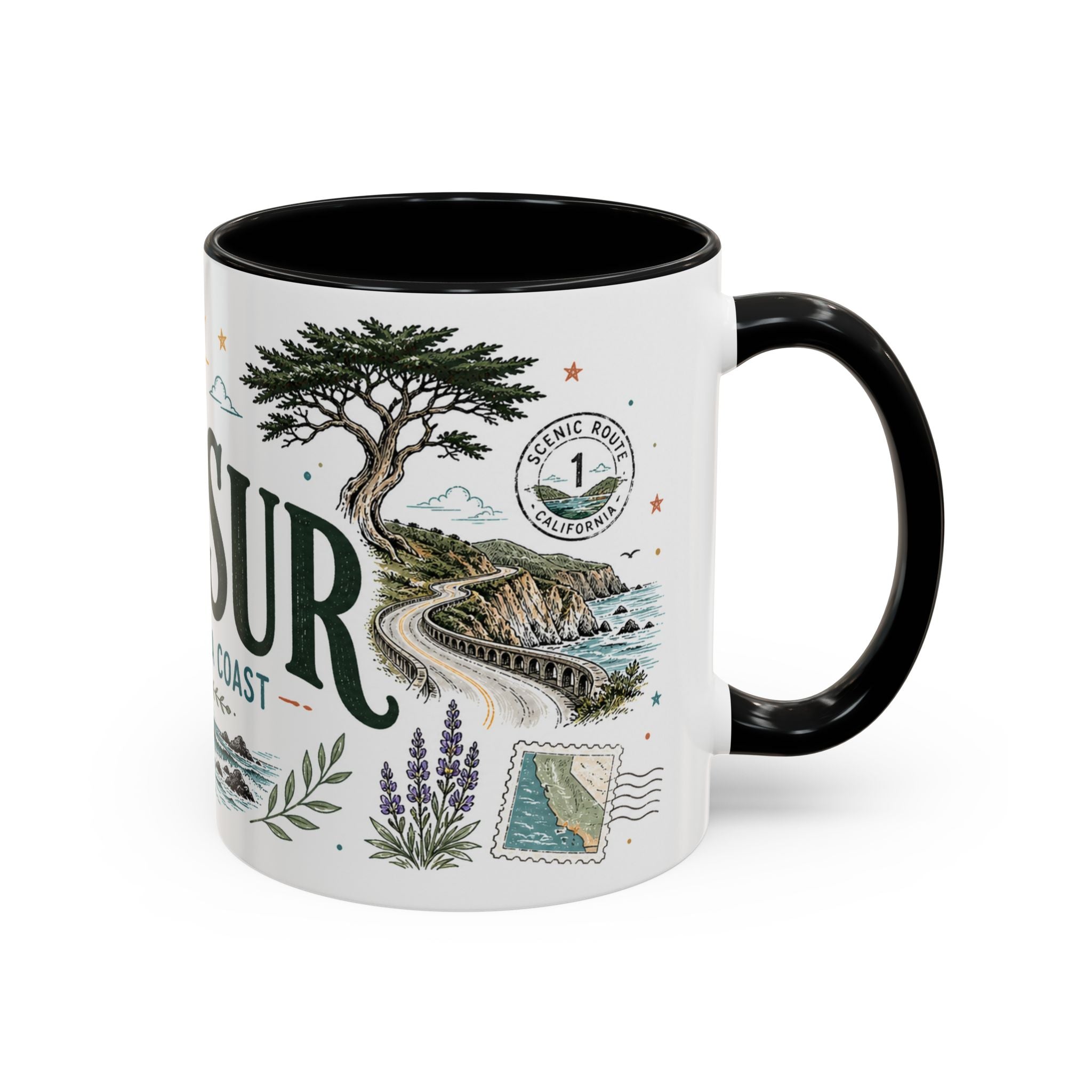 Big Sur Coffee Mug | Travel Destination Souvenir Gift | Accent Color Ceramic 11oz 15oz