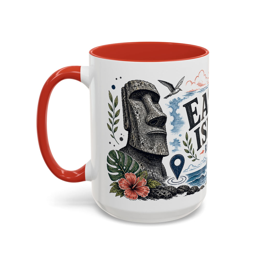 Easter Island Coffee Mug | Travel Destination Souvenir Gift | Accent Color Ceramic 11oz 15oz