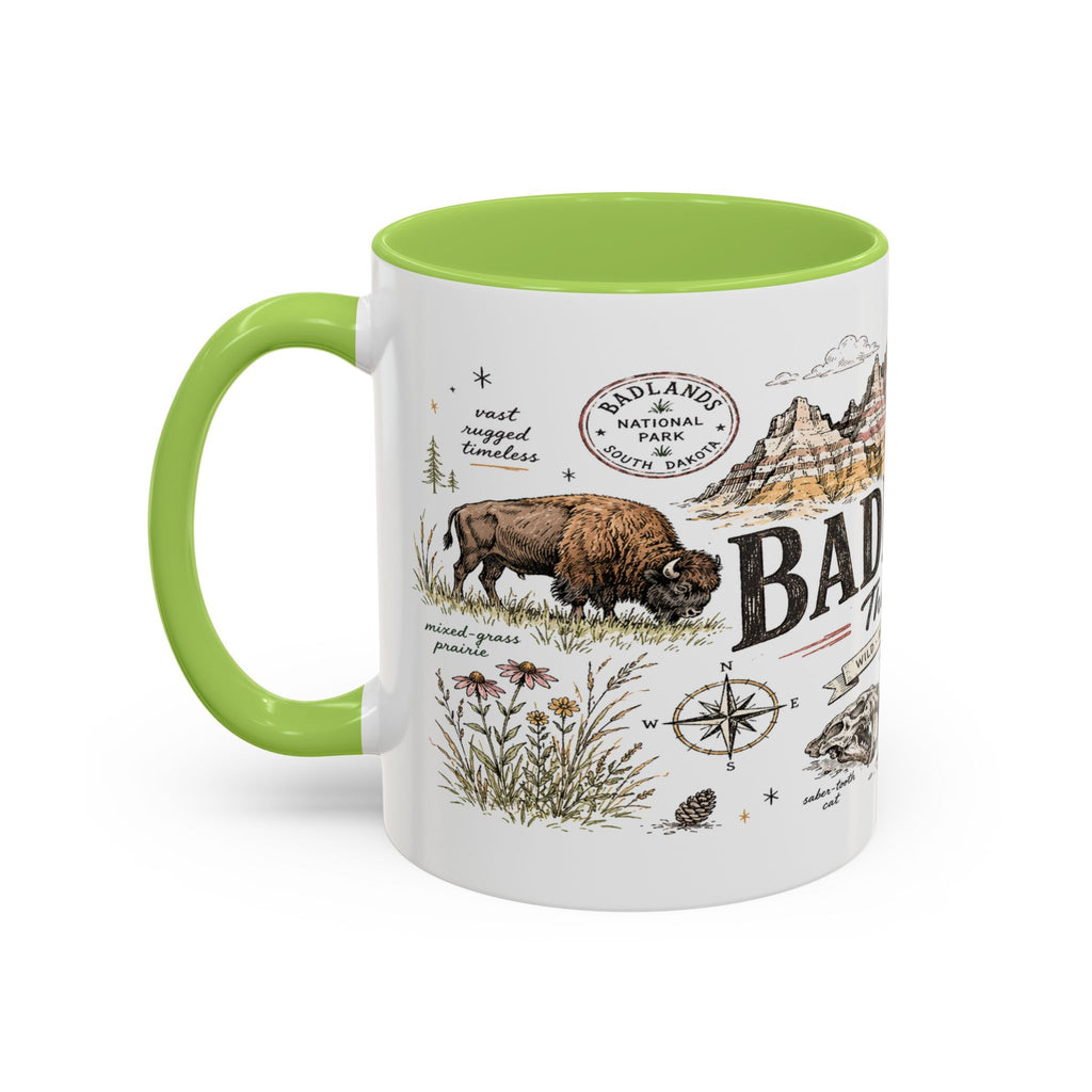Badlands National Park Coffee Mug | South Dakota Prairie Fossil Hiking Gift | Accent Color Ceramic 11oz 15oz
