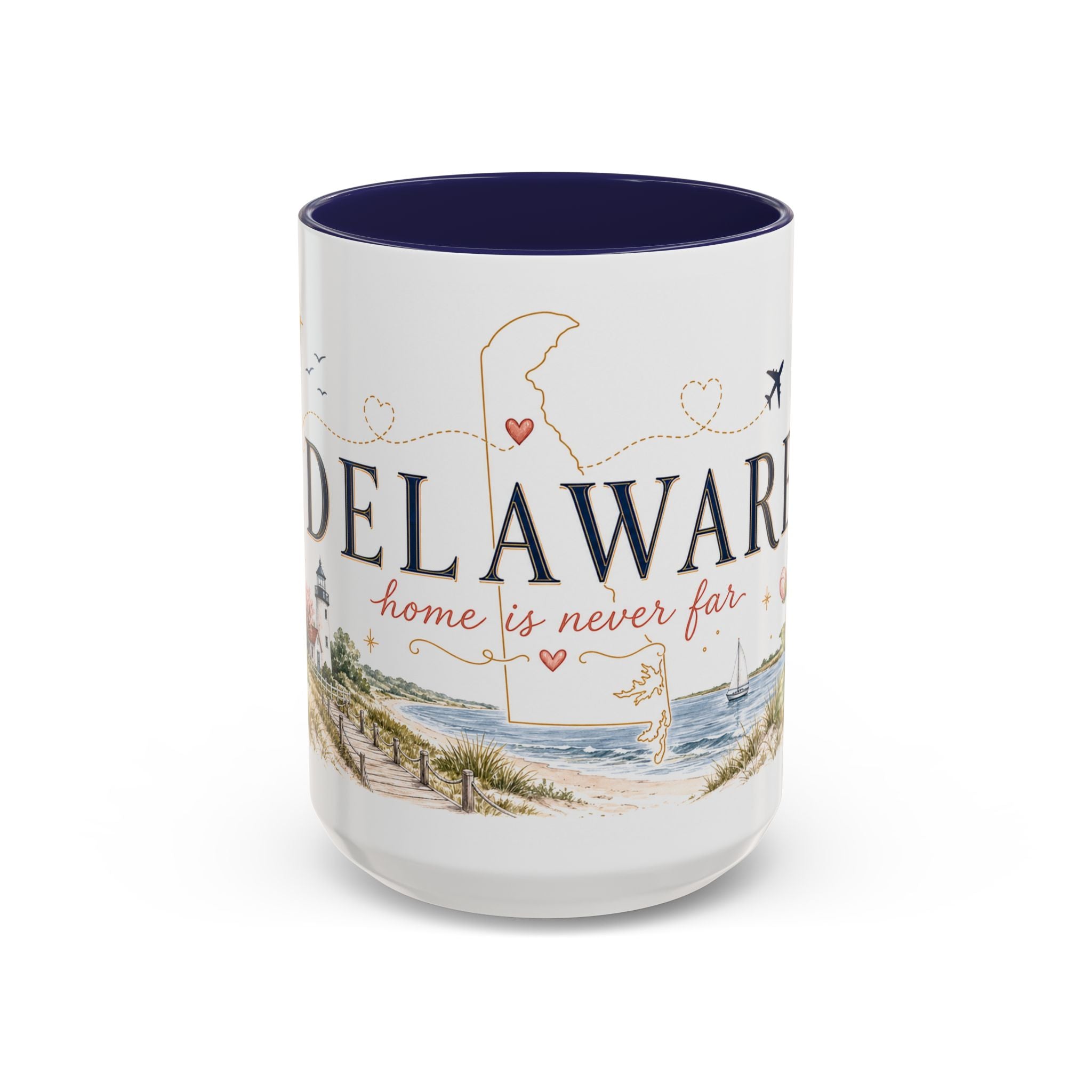 Delaware State Map Mug | Botanical Beach Accent Coffee Cup (11oz/15oz)
