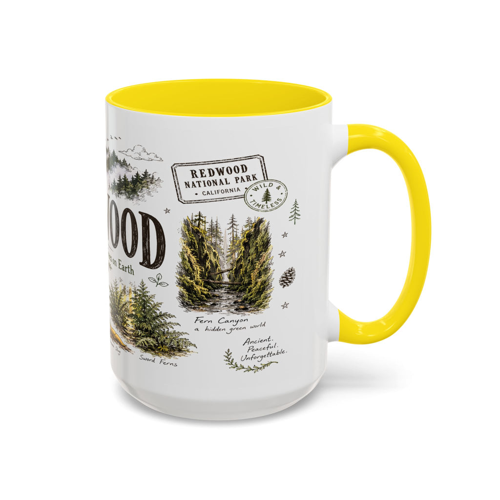 Redwood National Park Coffee Mug | California Coastal Forest Hiking Gift | Accent Color Ceramic 11oz 15oz
