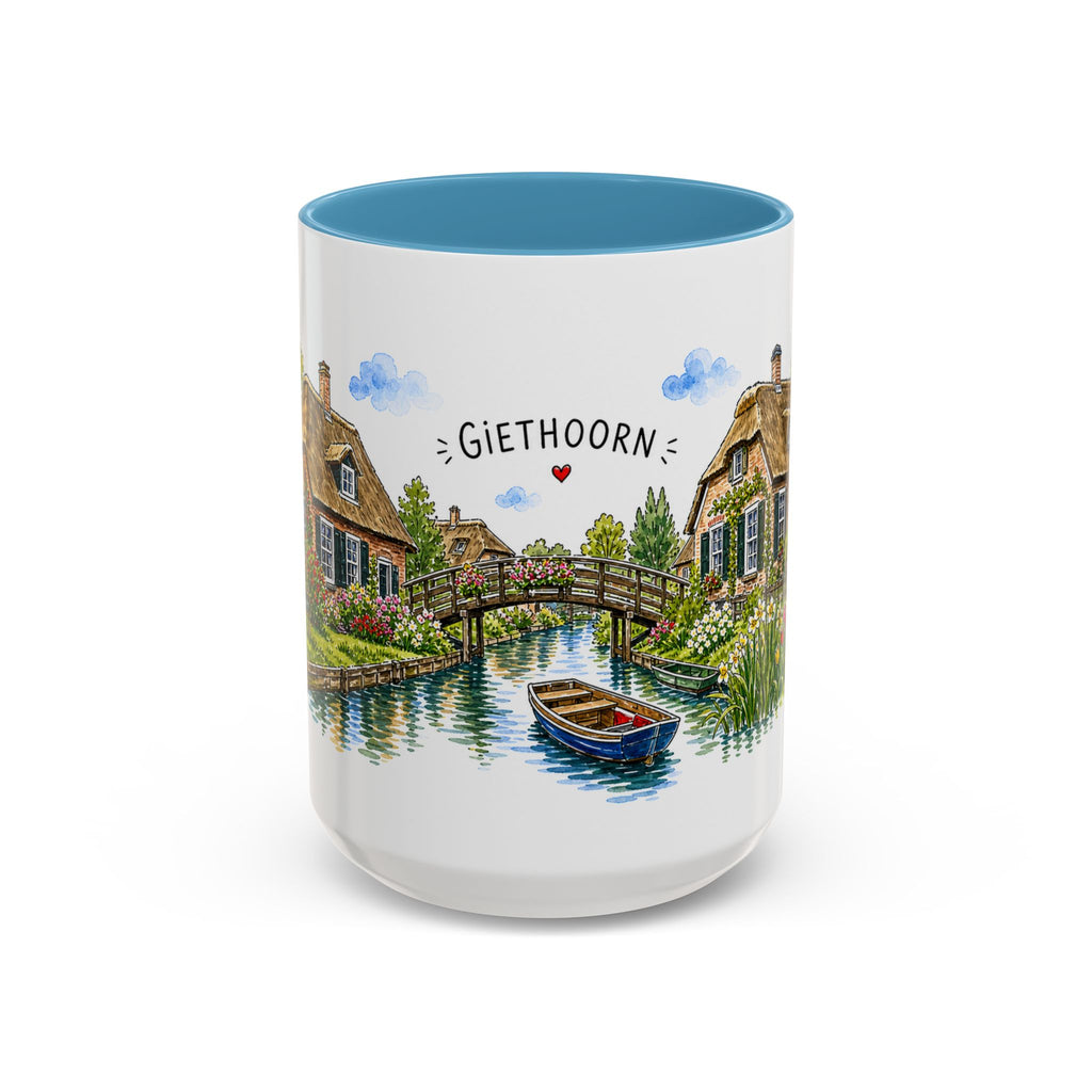 Giethoorn Illustrated Travel Mug | Netherlands Souvenir Accent Coffee Mug | 11oz 15oz Ceramic Cup