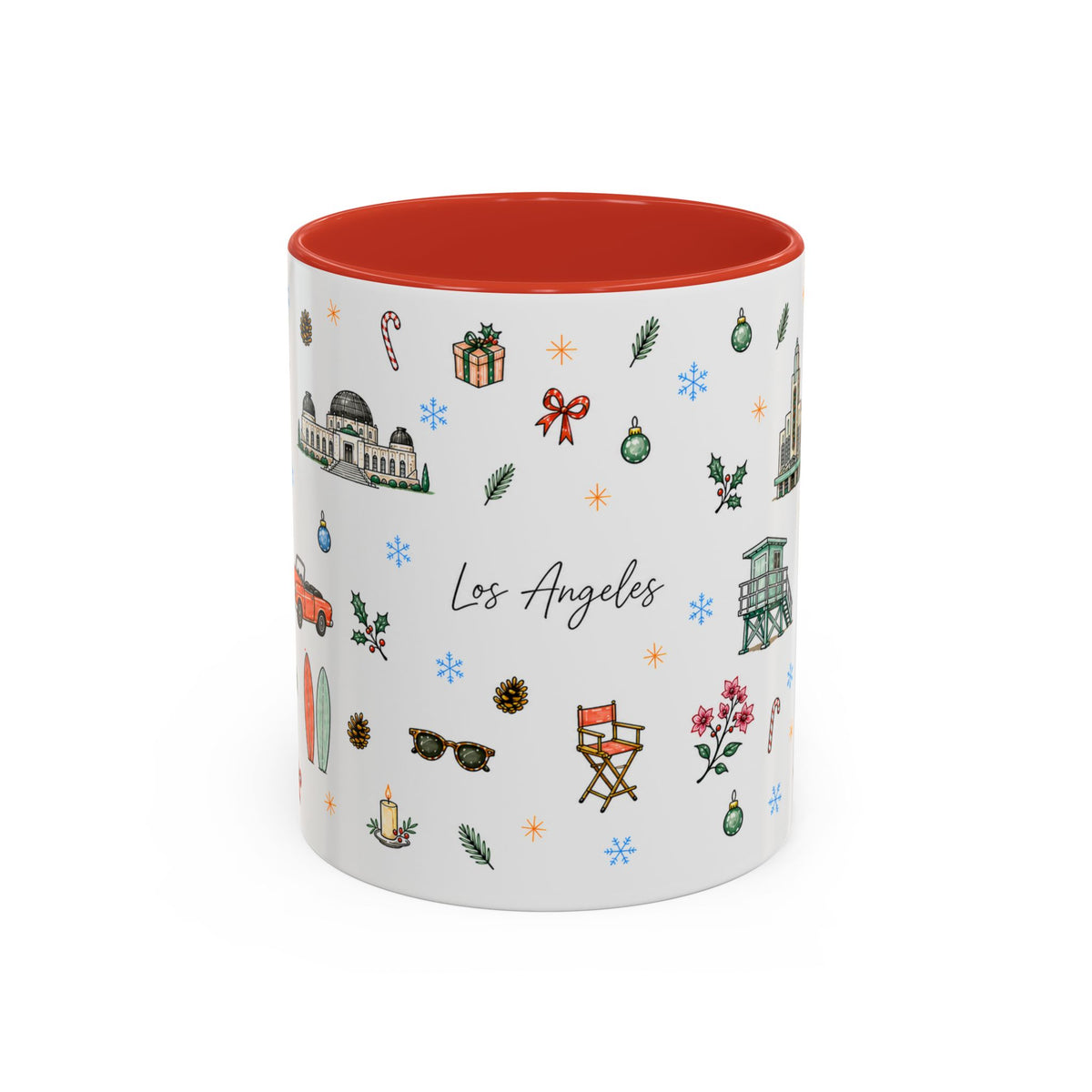 Los Angeles Christmas Mug | Watercolor City Souvenir | Ceramic Coffee Cup (11oz or 15oz)