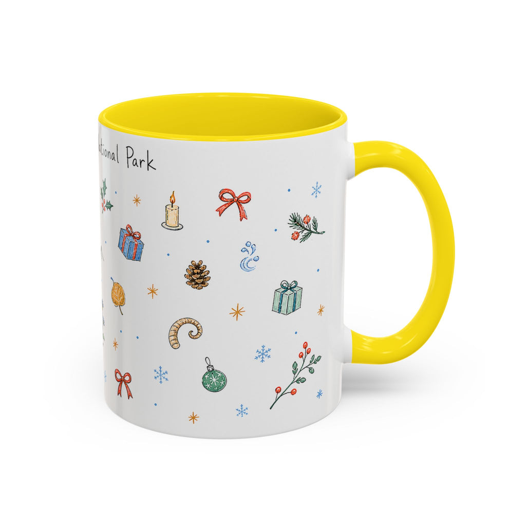 Rocky Mountain National Park Christmas Mug | Watercolor Travel Souvenir | Holiday Gift | Accent Ceramic Coffee Cup 11oz 15oz