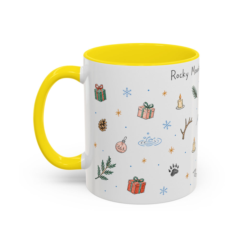 Rocky Mountain National Park Christmas Mug | Watercolor Travel Souvenir | Holiday Gift | Accent Ceramic Coffee Cup 11oz 15oz