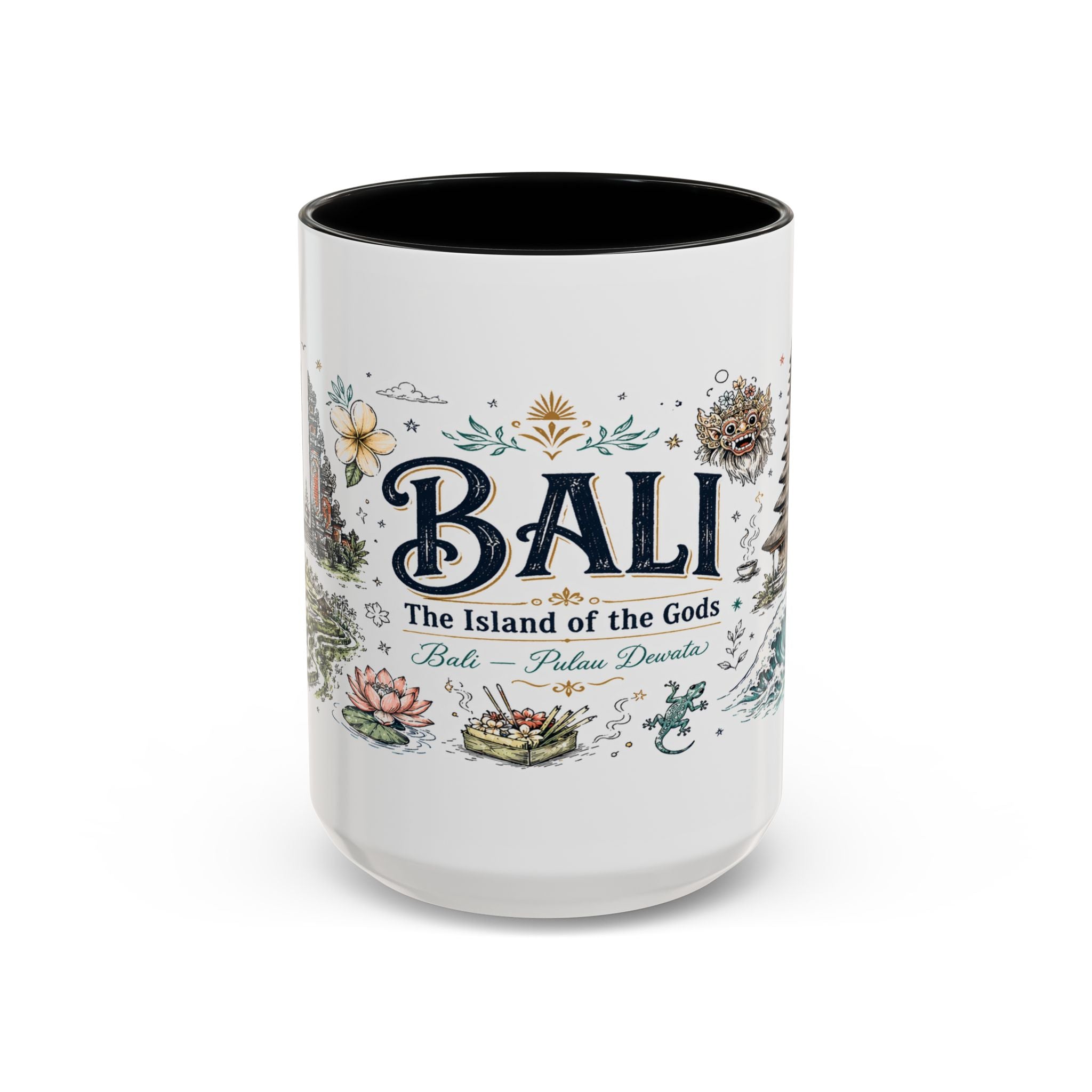 Bali Coffee Mug | Indonesia Souvenir Travel Gift | Accent Color Ceramic 11oz 15oz