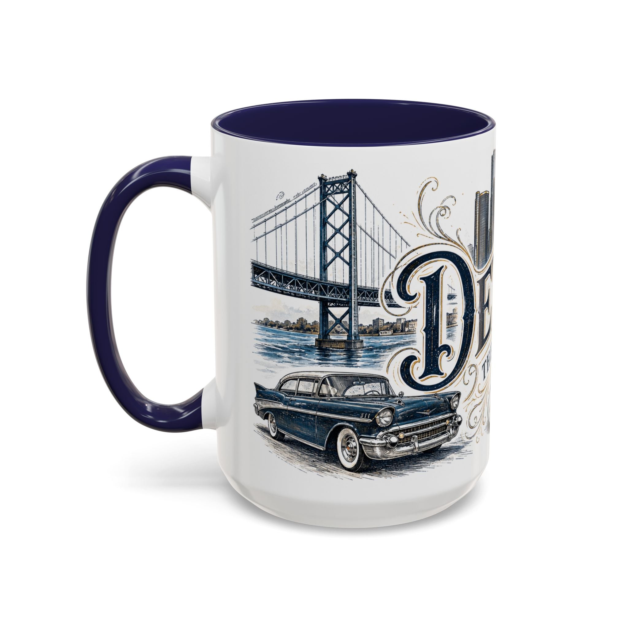 Detroit Coffee Mug | United States Travel Souvenir | Vintage Illustrated City Gift | 11 oz 15 oz Accent Mug
