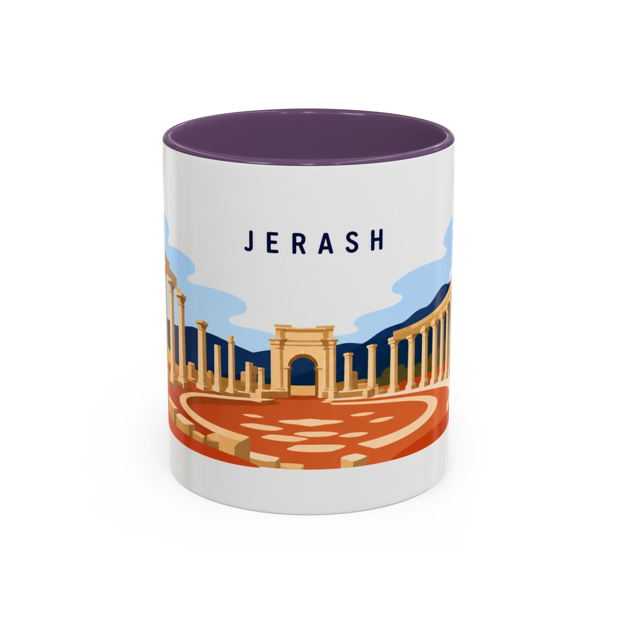 Jerash Coffee Mug | Travel Destination Souvenir Gift | Accent Color Ceramic 11oz 15oz