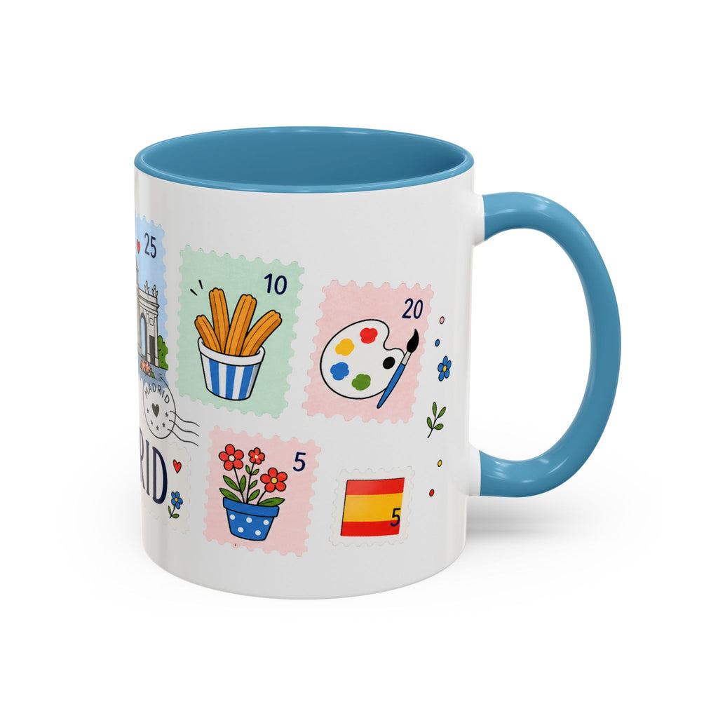 Madrid Coffee Mug | Postage Stamp Collage Mug | Travel Souvenir Accent Cup 11oz 15oz