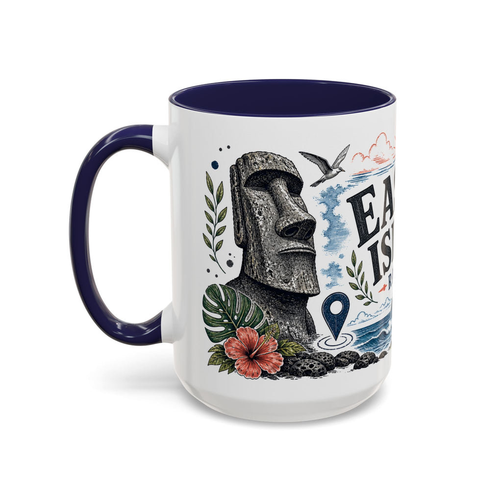 Easter Island Coffee Mug | Travel Destination Souvenir Gift | Accent Color Ceramic 11oz 15oz