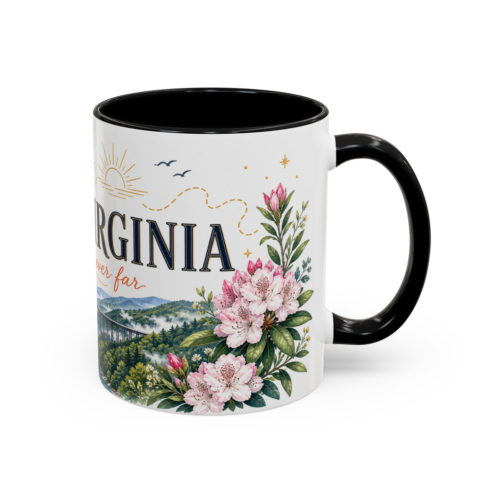 West Virginia State Map Mug | Appalachian Bridge, Rhododendron Accent Coffee Cup