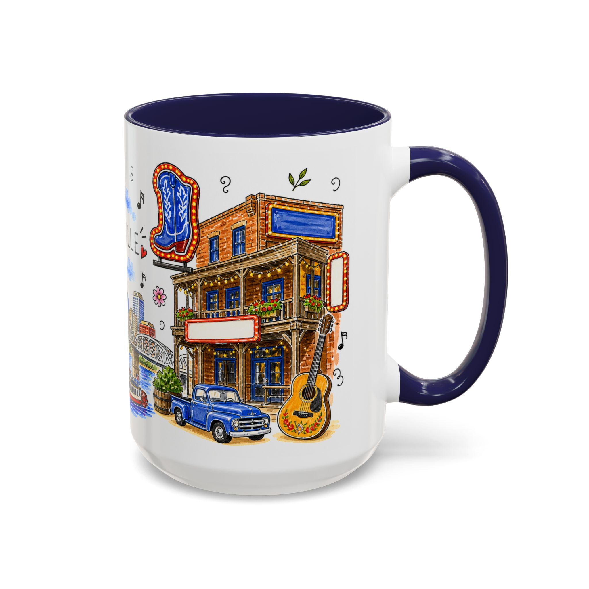 Nashville Illustrated Travel Mug | City Souvenir Accent Coffee Mug | 11oz 15oz Ceramic Cup