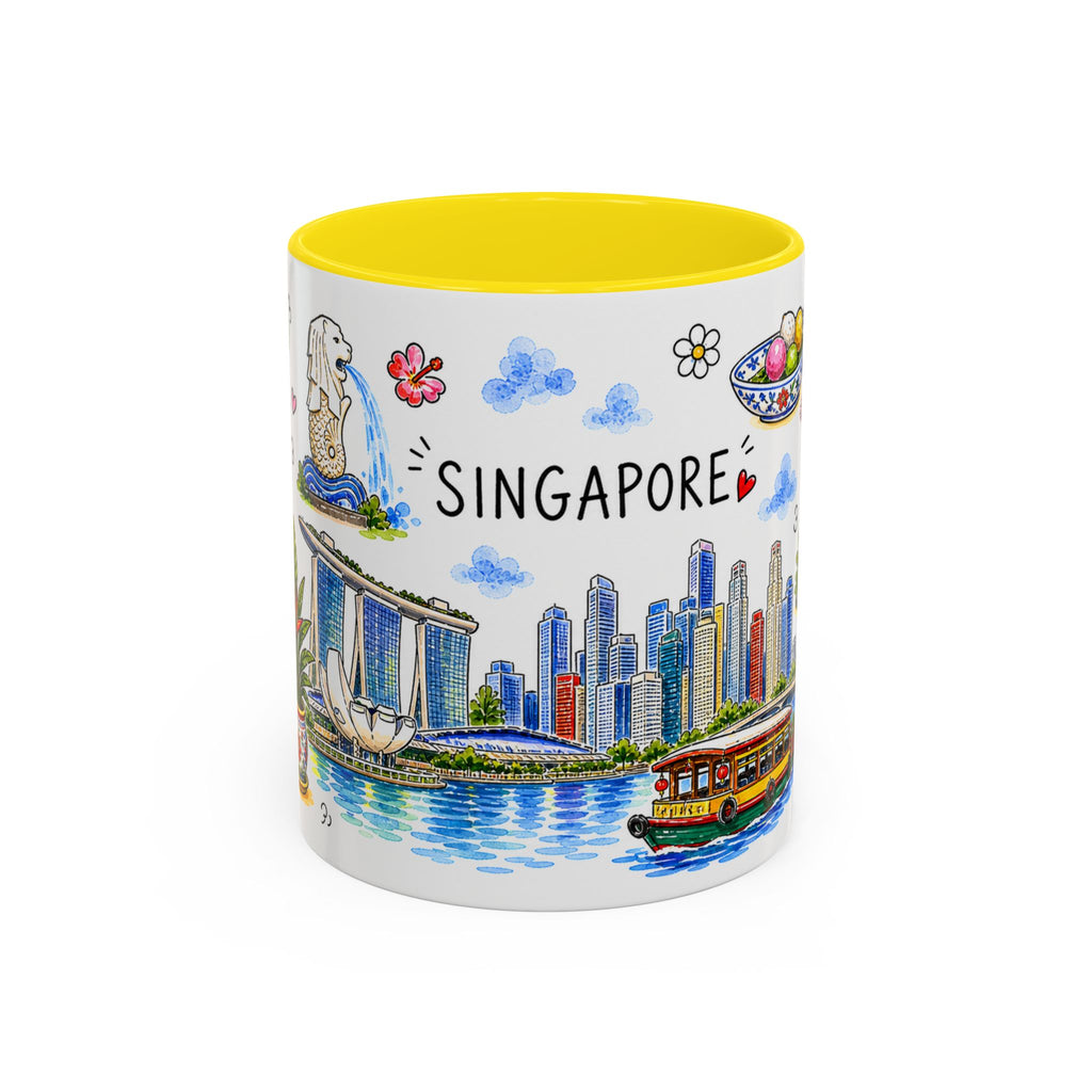 Singapore Illustrated Travel Mug | City Souvenir Accent Coffee Mug | 11oz 15oz Ceramic Cup
